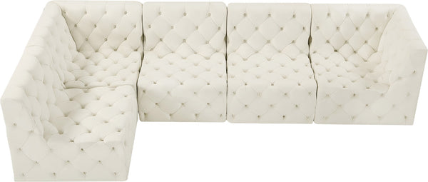 Tuft Velvet / Engineered Wood / Foam Contemporary Cream Velvet Modular Sectional - 128" W x 64" D x 32" H