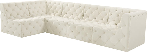 Tuft Velvet / Engineered Wood / Foam Contemporary Cream Velvet Modular Sectional - 128" W x 64" D x 32" H