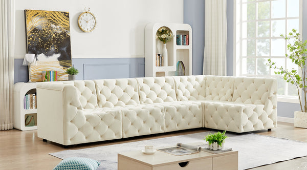Tuft Velvet / Engineered Wood / Foam Contemporary Cream Velvet Modular Sectional - 128" W x 64" D x 32" H