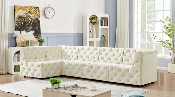 Tuft Velvet / Engineered Wood / Foam Contemporary Cream Velvet Modular Sectional - 128" W x 64" D x 32" H