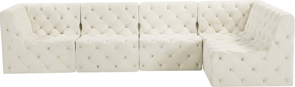 Tuft Velvet / Engineered Wood / Foam Contemporary Cream Velvet Modular Sectional - 128" W x 64" D x 32" H