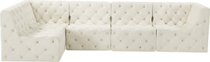 Tuft Velvet / Engineered Wood / Foam Contemporary Cream Velvet Modular Sectional - 128" W x 64" D x 32" H