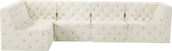 Tuft Velvet / Engineered Wood / Foam Contemporary Cream Velvet Modular Sectional - 128" W x 64" D x 32" H
