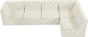 Tuft Velvet / Engineered Wood / Foam Contemporary Cream Velvet Modular Sectional - 128" W x 64" D x 32" H