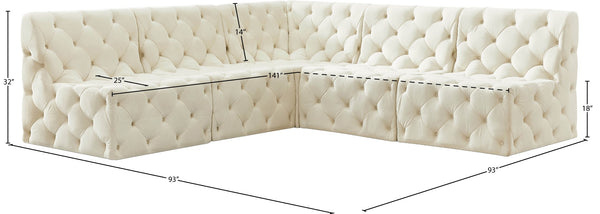 Tuft Velvet / Engineered Wood / Foam Contemporary Cream Velvet Modular Sectional - 93" W x 93" D x 32" H