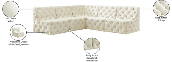 Tuft Velvet / Engineered Wood / Foam Contemporary Cream Velvet Modular Sectional - 93" W x 93" D x 32" H