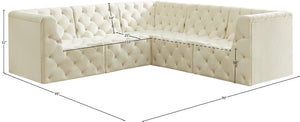 Tuft Velvet / Engineered Wood / Foam Contemporary Cream Velvet Modular Sectional - 99" W x 99" D x 32" H