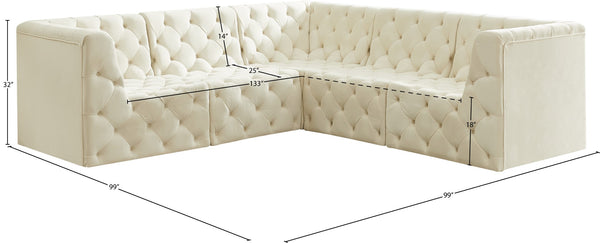 Tuft Velvet / Engineered Wood / Foam Contemporary Cream Velvet Modular Sectional - 99" W x 99" D x 32" H