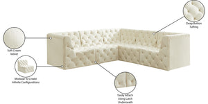 Tuft Velvet / Engineered Wood / Foam Contemporary Cream Velvet Modular Sectional - 99" W x 99" D x 32" H