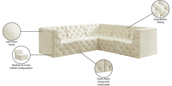 Tuft Velvet / Engineered Wood / Foam Contemporary Cream Velvet Modular Sectional - 99" W x 99" D x 32" H
