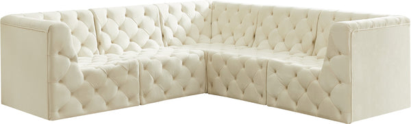 Tuft Velvet / Engineered Wood / Foam Contemporary Cream Velvet Modular Sectional - 99" W x 99" D x 32" H