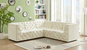 Tuft Velvet / Engineered Wood / Foam Contemporary Cream Velvet Modular Sectional - 99" W x 99" D x 32" H
