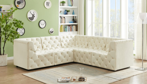 Tuft Velvet / Engineered Wood / Foam Contemporary Cream Velvet Modular Sectional - 99" W x 99" D x 32" H