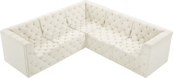 Tuft Velvet / Engineered Wood / Foam Contemporary Cream Velvet Modular Sectional - 99" W x 99" D x 32" H