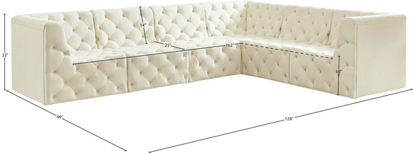 Tuft Velvet / Engineered Wood / Foam Contemporary Cream Velvet Modular Sectional - 128" W x 99" D x 32" H