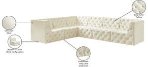 Tuft Velvet / Engineered Wood / Foam Contemporary Cream Velvet Modular Sectional - 128" W x 99" D x 32" H