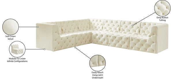 Tuft Velvet / Engineered Wood / Foam Contemporary Cream Velvet Modular Sectional - 128" W x 99" D x 32" H