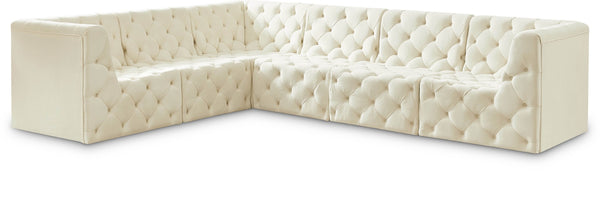 Tuft Velvet / Engineered Wood / Foam Contemporary Cream Velvet Modular Sectional - 128" W x 99" D x 32" H