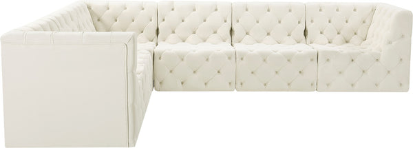 Tuft Velvet / Engineered Wood / Foam Contemporary Cream Velvet Modular Sectional - 128" W x 99" D x 32" H