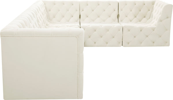 Tuft Velvet / Engineered Wood / Foam Contemporary Cream Velvet Modular Sectional - 128" W x 99" D x 32" H
