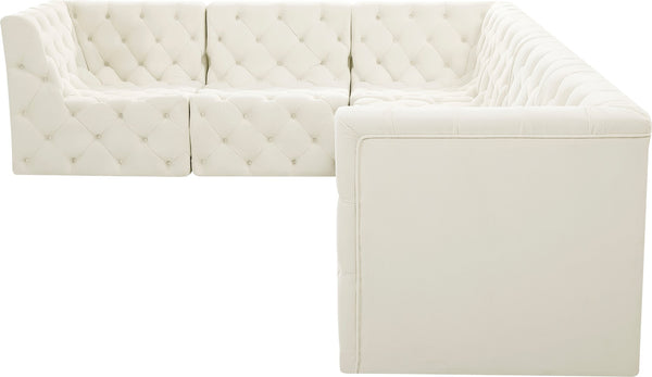 Tuft Velvet / Engineered Wood / Foam Contemporary Cream Velvet Modular Sectional - 128" W x 99" D x 32" H
