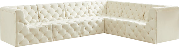 Tuft Velvet / Engineered Wood / Foam Contemporary Cream Velvet Modular Sectional - 128" W x 99" D x 32" H