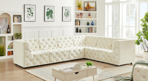 Tuft Velvet / Engineered Wood / Foam Contemporary Cream Velvet Modular Sectional - 128" W x 99" D x 32" H