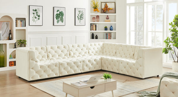 Tuft Velvet / Engineered Wood / Foam Contemporary Cream Velvet Modular Sectional - 128" W x 99" D x 32" H