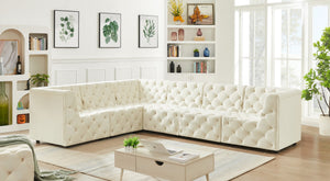 Tuft Velvet / Engineered Wood / Foam Contemporary Cream Velvet Modular Sectional - 128" W x 99" D x 32" H