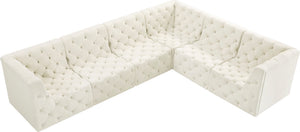 Tuft Velvet / Engineered Wood / Foam Contemporary Cream Velvet Modular Sectional - 128" W x 99" D x 32" H