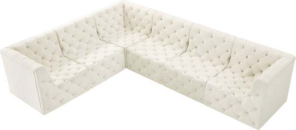 Tuft Velvet / Engineered Wood / Foam Contemporary Cream Velvet Modular Sectional - 128" W x 99" D x 32" H