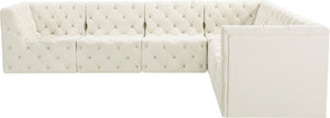 Tuft Velvet / Engineered Wood / Foam Contemporary Cream Velvet Modular Sectional - 128" W x 99" D x 32" H