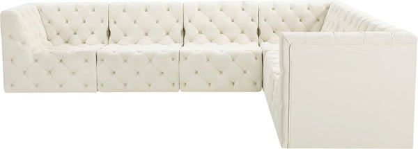 Tuft Velvet / Engineered Wood / Foam Contemporary Cream Velvet Modular Sectional - 128" W x 99" D x 32" H