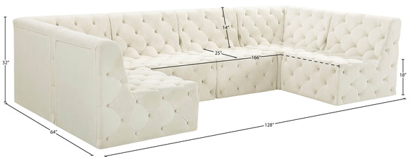 Tuft Velvet / Engineered Wood / Foam Contemporary Cream Velvet Modular Sectional - 128" W x 64" D x 32" H