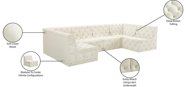 Tuft Velvet / Engineered Wood / Foam Contemporary Cream Velvet Modular Sectional - 128" W x 64" D x 32" H