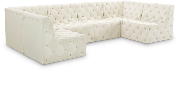 Tuft Velvet / Engineered Wood / Foam Contemporary Cream Velvet Modular Sectional - 128" W x 64" D x 32" H