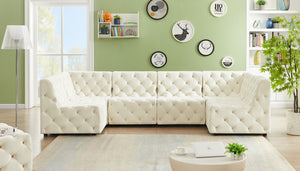 Tuft Velvet / Engineered Wood / Foam Contemporary Cream Velvet Modular Sectional - 128" W x 64" D x 32" H