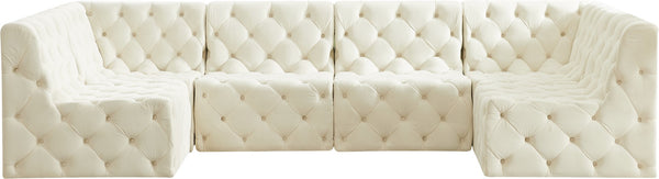 Tuft Velvet / Engineered Wood / Foam Contemporary Cream Velvet Modular Sectional - 128" W x 64" D x 32" H