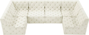 Tuft Velvet / Engineered Wood / Foam Contemporary Cream Velvet Modular Sectional - 128" W x 64" D x 32" H