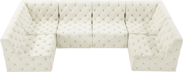 Tuft Velvet / Engineered Wood / Foam Contemporary Cream Velvet Modular Sectional - 128" W x 64" D x 32" H