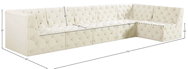 Tuft Velvet / Engineered Wood / Foam Contemporary Cream Velvet Modular Sectional - 157" W x 64" D x 32" H