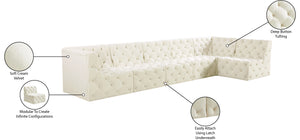Tuft Velvet / Engineered Wood / Foam Contemporary Cream Velvet Modular Sectional - 157" W x 64" D x 32" H