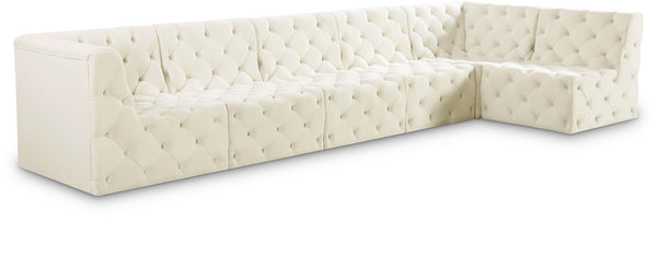 Tuft Velvet / Engineered Wood / Foam Contemporary Cream Velvet Modular Sectional - 157" W x 64" D x 32" H