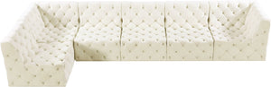 Tuft Velvet / Engineered Wood / Foam Contemporary Cream Velvet Modular Sectional - 157" W x 64" D x 32" H