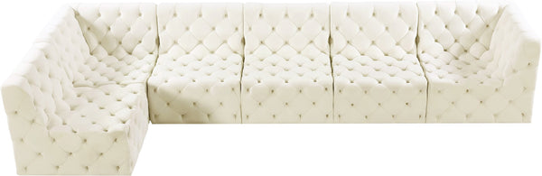 Tuft Velvet / Engineered Wood / Foam Contemporary Cream Velvet Modular Sectional - 157" W x 64" D x 32" H