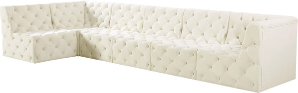 Tuft Velvet / Engineered Wood / Foam Contemporary Cream Velvet Modular Sectional - 157" W x 64" D x 32" H