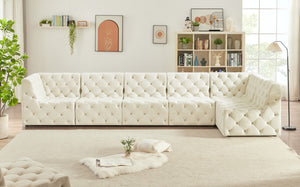 Tuft Velvet / Engineered Wood / Foam Contemporary Cream Velvet Modular Sectional - 157" W x 64" D x 32" H