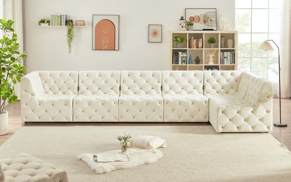 Tuft Velvet / Engineered Wood / Foam Contemporary Cream Velvet Modular Sectional - 157" W x 64" D x 32" H