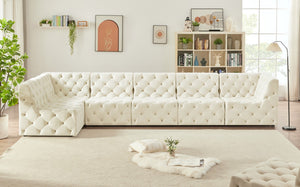 Tuft Velvet / Engineered Wood / Foam Contemporary Cream Velvet Modular Sectional - 157" W x 64" D x 32" H