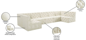 Tuft Velvet / Engineered Wood / Foam Contemporary Cream Velvet Modular Sectional - 157" W x 64" D x 32" H